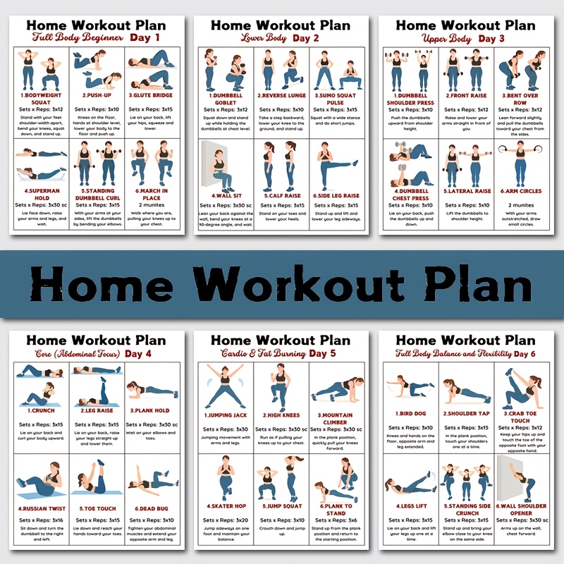 Workout Plan Home Gym - 6 шт. настенных таблиц для домашних